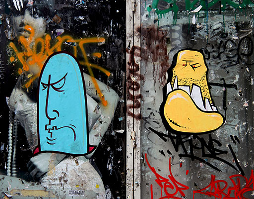 Off-the-wall graffiti working together in a secret art cabal