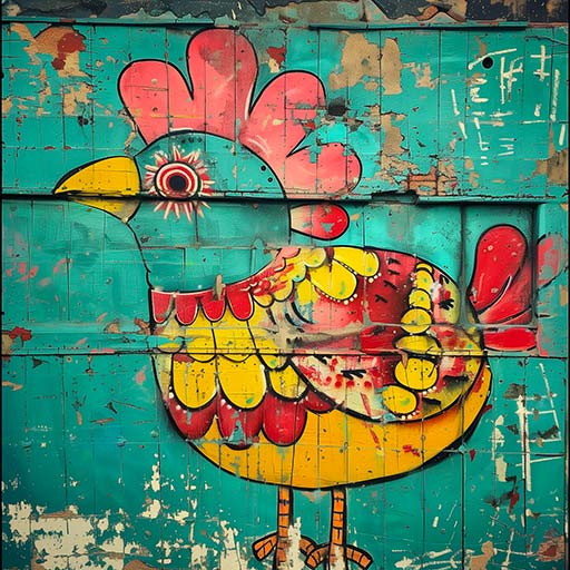 dinky hen, graffiti naive drawing