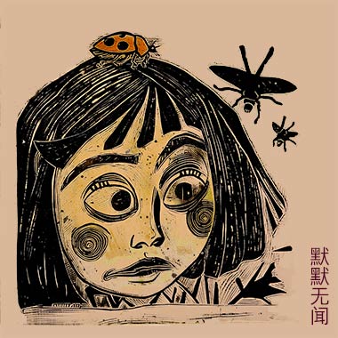 ladybug girl, woodcut, german expressionism