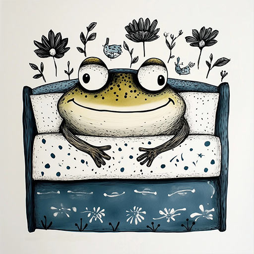 whimsical frog etching